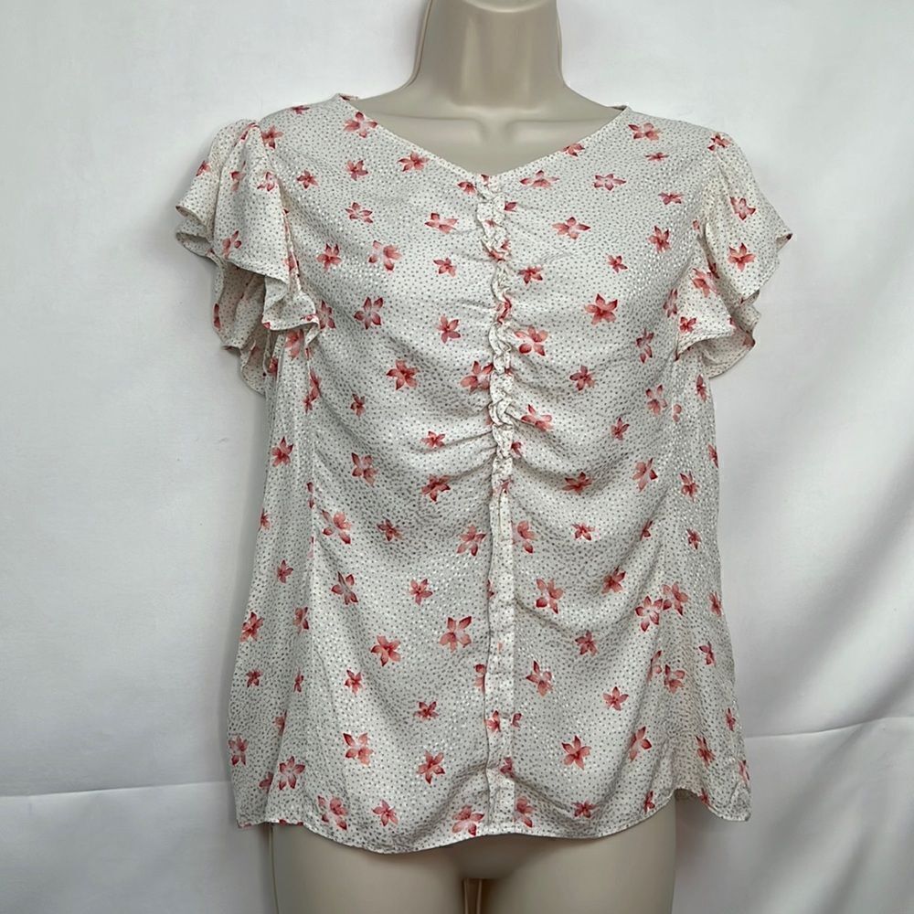 Rebecca Taylor Floral Flutter sleeve blouse EUC